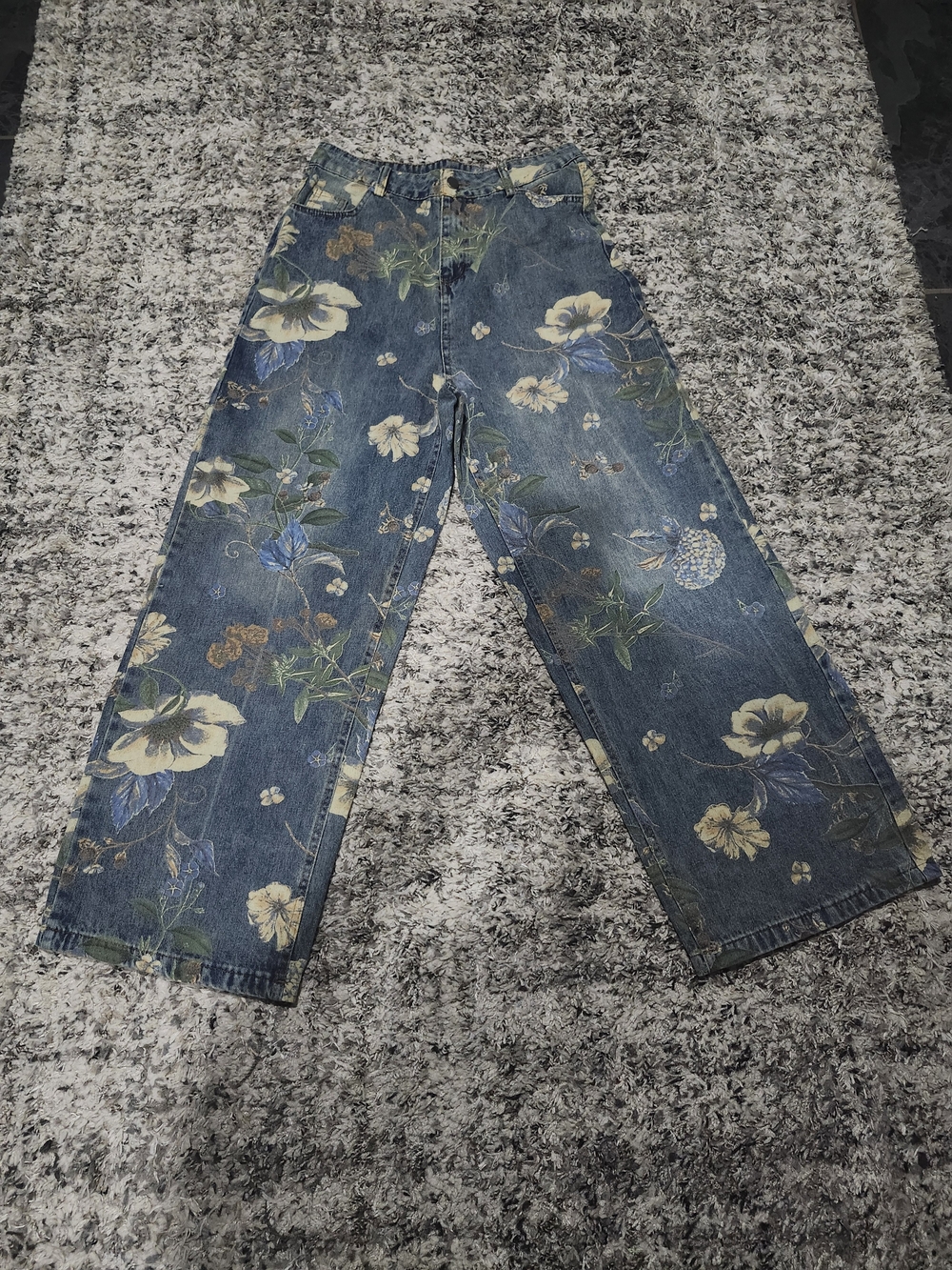 Y2K  RETRO Floral Wide Leg Denim Pants  .